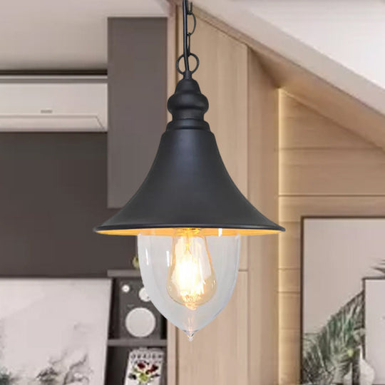 Country Style Flared Hanging Light: Black/Bronze/Gold Pendant with Clear Plastic Shade