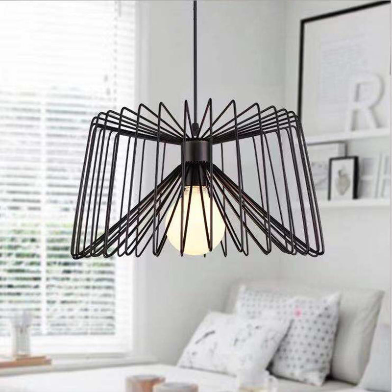 Retro Industrial Metal Cage Pendant Light - Black Hanging Lamp for Living Room