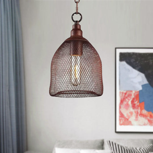 Industrial Birdcage Pendant Light Fixture - Rustic Metal Hanging Lamp with One Bulb for Dining Room - 6.5"/10" Width