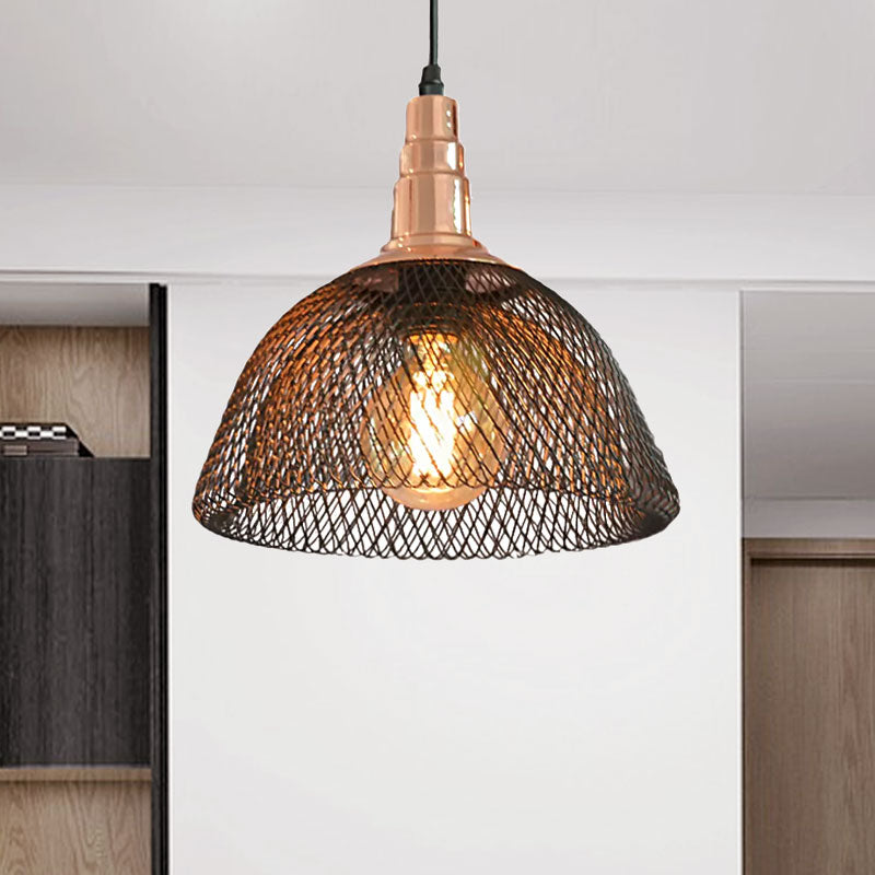 Industrial Metal Black Dome Mesh Pendant Light - Single Industrial Ceiling Hanging Fixture