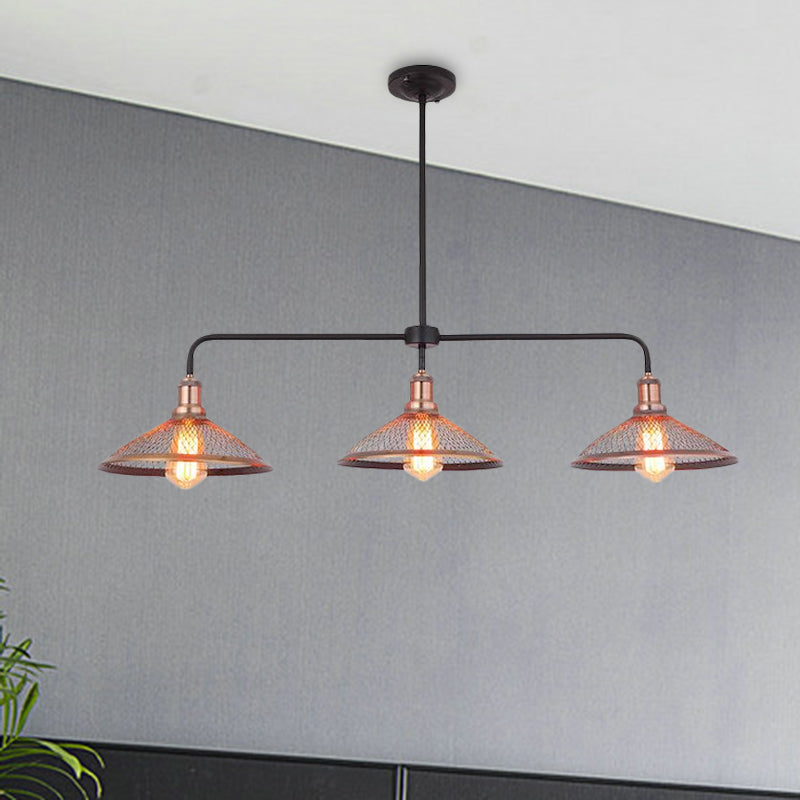 Cage Flared Island Lighting With Mesh Screen - Industrial Pendant Light For Dining Room