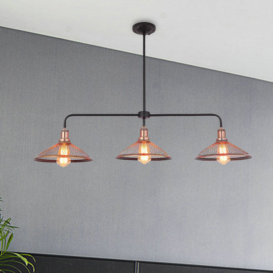 Cage Flared Island Lighting With Mesh Screen - Industrial Pendant Light For Dining Room