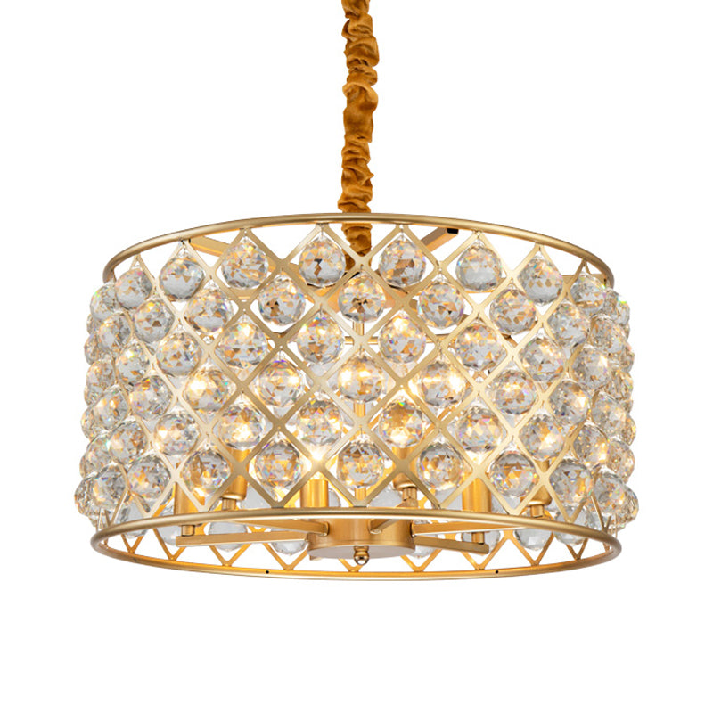 Gold Finish Diamond Lattice Crystal Ball Pendulum Chandelier - 6-Light Minimalist Ceiling Light For