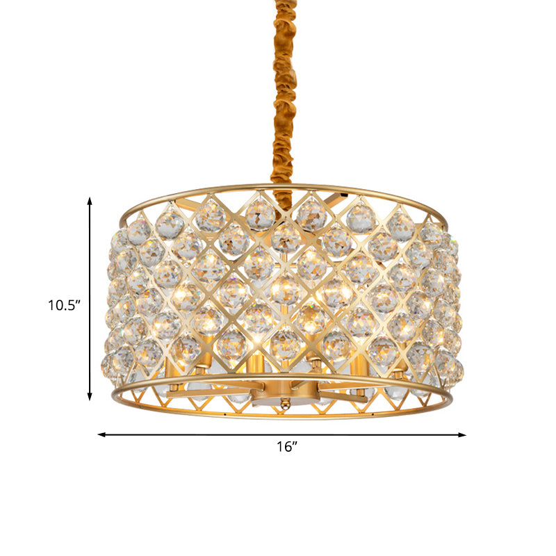 Gold Finish Diamond Lattice Crystal Ball Pendulum Chandelier - 6-Light Minimalist Ceiling Light For