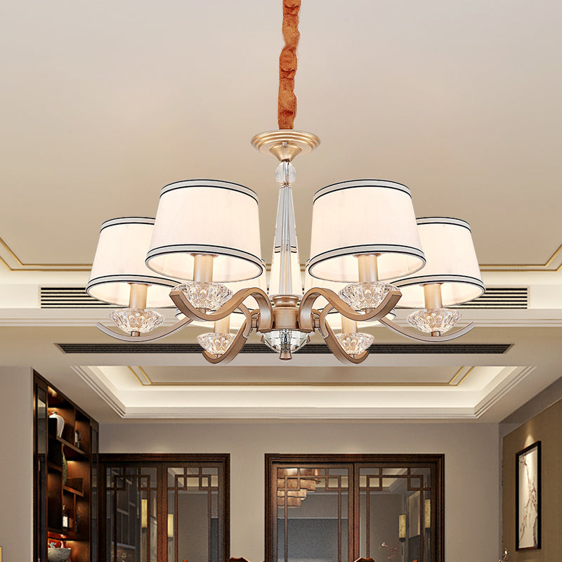 Modernist 6-Light Fabric Barrel Ceiling Chandelier With Crystal Bobeche - Perfect For The Bedroom