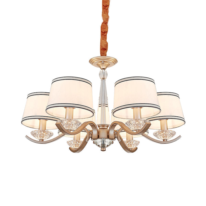 Modernist 6-Light Fabric Barrel Ceiling Chandelier with Crystal Bobeche - Bedroom Suspension Lamp