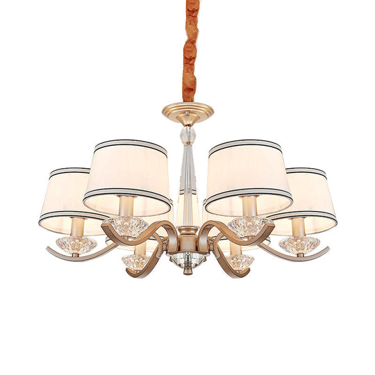 Modernist 6-Light Fabric Barrel Ceiling Chandelier with Crystal Bobeche - Bedroom Suspension Lamp