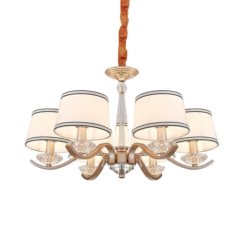 Modernist 6-Light Fabric Barrel Ceiling Chandelier With Crystal Bobeche - Perfect For The Bedroom