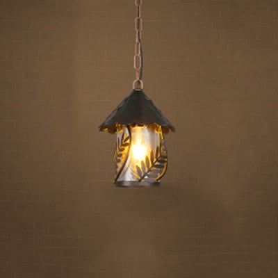 Industrial Lantern Pendant With Single Clear Glass Bulb - Black Hanging Light Fixture