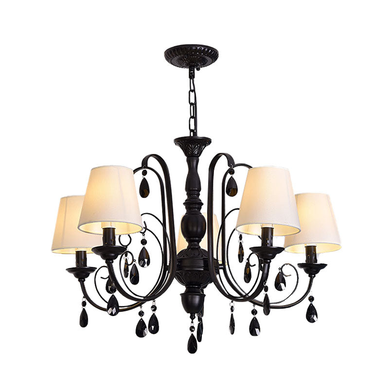 Modern Black Candle Chandelier Light with 5 Metal Lights and Fabric Shade - Ideal for Restaurants