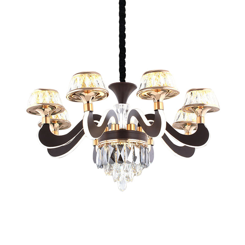 Modern Black Crystal Chandelier with 6 LED Lights and Gooseneck Arm - Stylish Ceiling Pendant