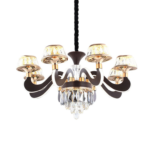 Modern Black Crystal Chandelier with 6 LED Lights and Gooseneck Arm - Stylish Ceiling Pendant