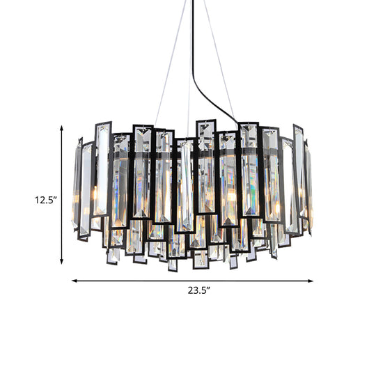 Modernist Geometric Crystal Prism Chandelier - 6-Head Black Led Hanging Lamp For Dining Room