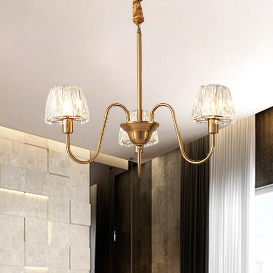 Contemporary Gold Finish Chandelier with Crystal Pendulum - 3/6 Bulbs