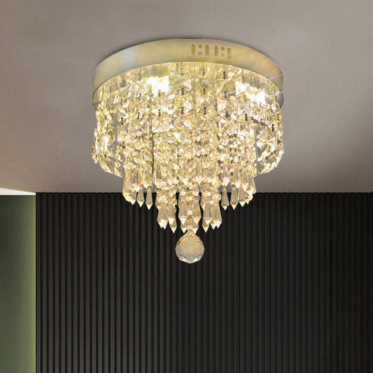 Modern Chrome LED Crystal Flush Mount Fixture with Cascading Corridor Lighting