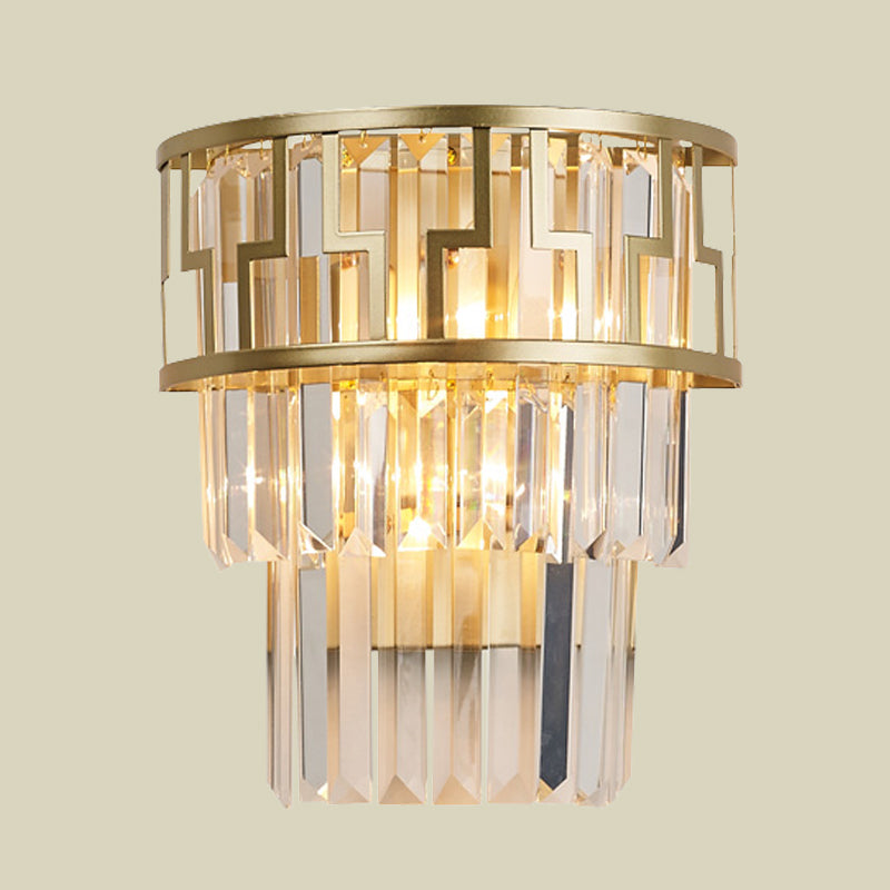 Modern Gold Tiered Bedside Wall Sconce With 2 Crystal Lights