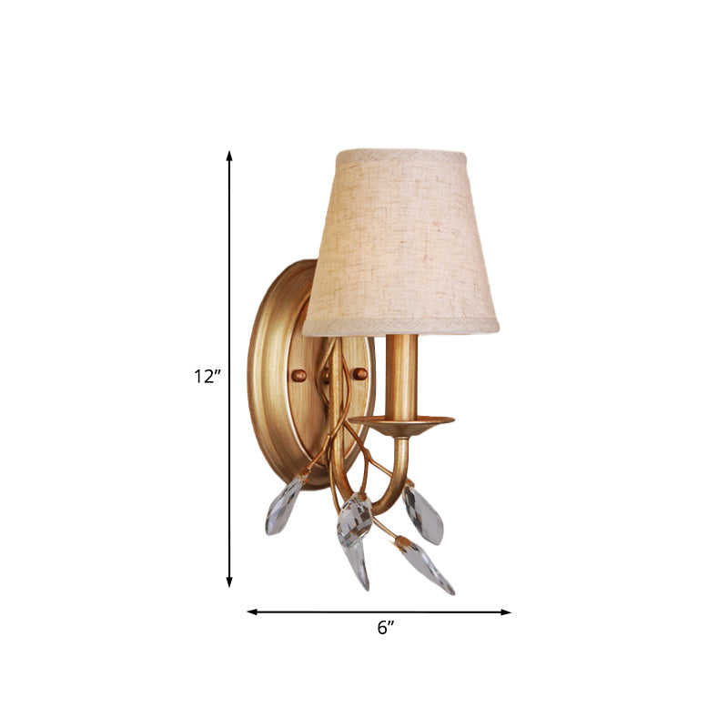 Barrel Wall Mount Lamp - 1-Light Country Style Gold Finish With Crystal Branch Decor