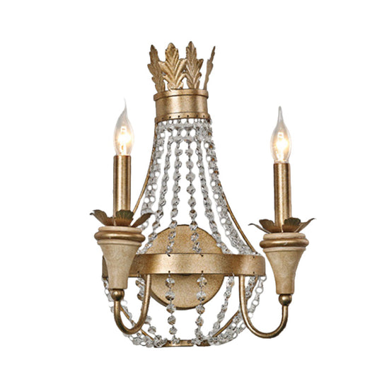 Farmhouse Crystal Strand Candelabra Wall Sconce With Gold Finish