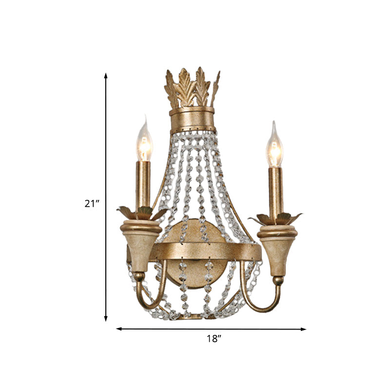 Farmhouse Crystal Strand Candelabra Wall Sconce With Gold Finish