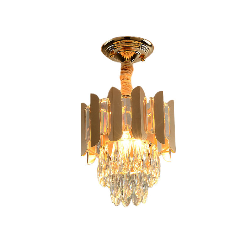 Clear/Smoke Crystal 3-Light Semi Flush Ceiling Lamp in Antique Gold/Black/Rose Gold for Hallway