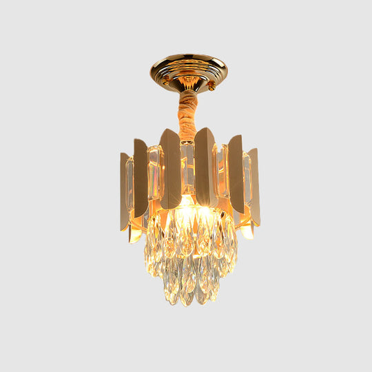 Clear/Smoke Crystal 3-Light Semi Flush Ceiling Lamp in Antique Gold/Black/Rose Gold for Hallway