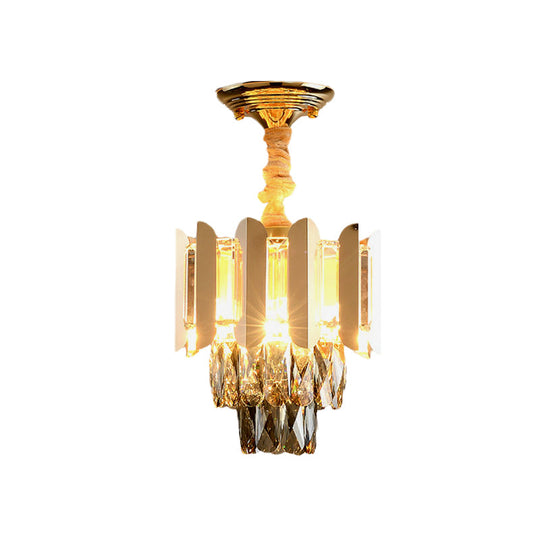 Clear/Smoke Crystal 3-Light Semi Flush Ceiling Lamp in Antique Gold/Black/Rose Gold for Hallway