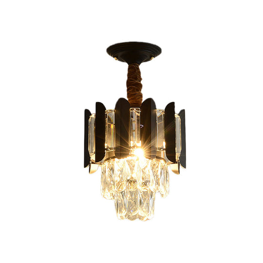 Clear/Smoke Crystal 3-Light Semi Flush Ceiling Lamp in Antique Gold/Black/Rose Gold for Hallway