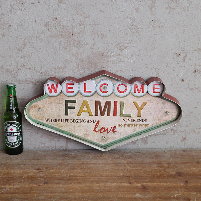 Vintage Wine Club Led Night Light In Distressed White - Welcome Signboard Wall Fixture With Iron