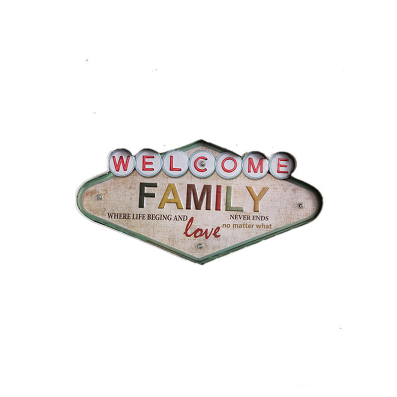 Vintage Wine Club Led Night Light In Distressed White - Welcome Signboard Wall Fixture With Iron