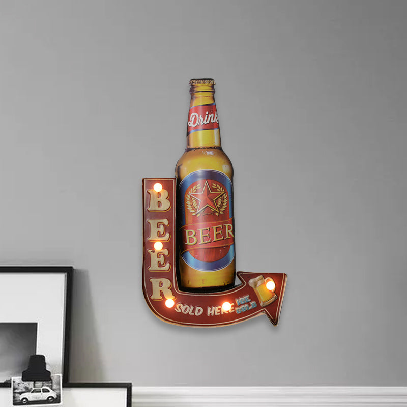 Beer/Car/Anchor Sign Battery Operated Led Flush Wall Sconce Night Light Modern Metallic Design In