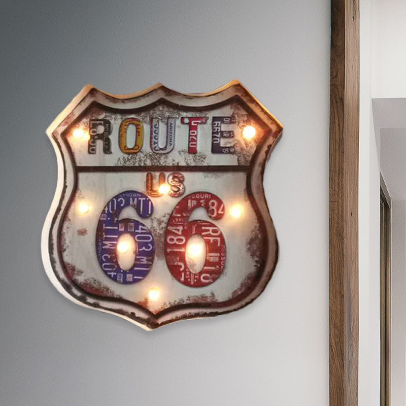 Countryside Distressed White Led Night Light With Iron Road Signboard Wall Lamp