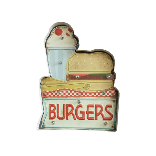 Retro Burger/Drinks Led Wall Night Lamp For Cinema Bar - Blue & Yellow/White Iron Lighting