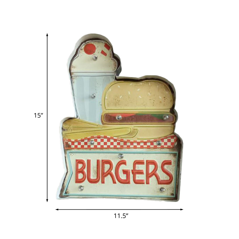 Retro Burger/Drinks Led Wall Night Lamp For Cinema Bar - Blue & Yellow/White Iron Lighting