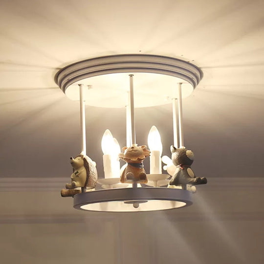 Kid's Animal Metal Semi Flush Mount Ceiling Light with 4 Modern White Candle-Lights