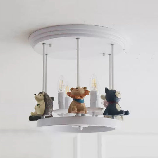 Kid's Animal Metal Semi Flush Mount Ceiling Light with 4 Modern White Candle-Lights