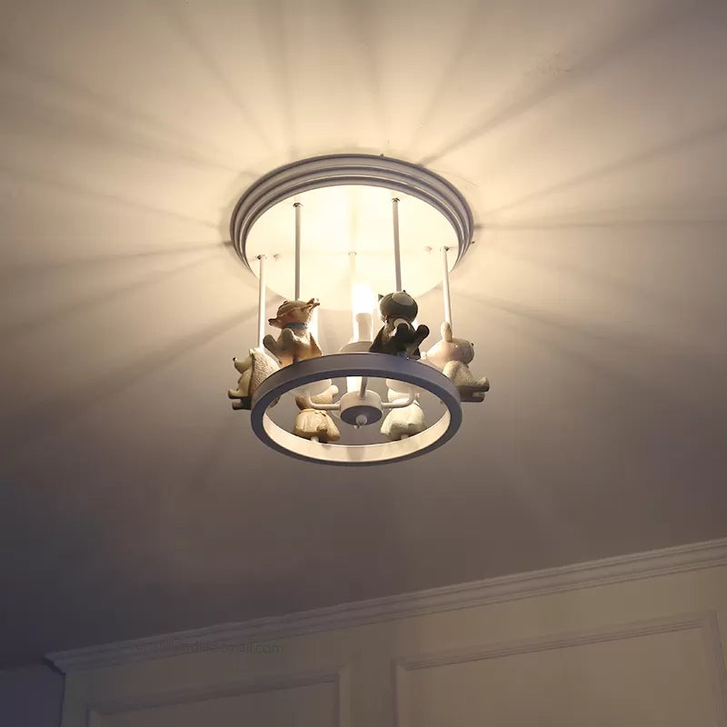 Kid's Animal Metal Semi Flush Mount Ceiling Light with 4 Modern White Candle-Lights