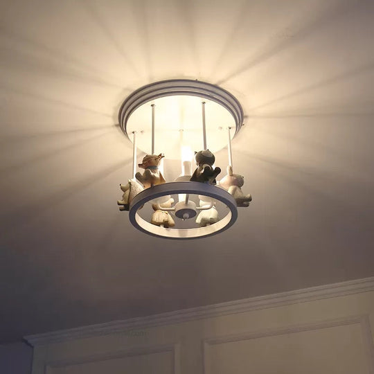 Kids Animal Metal Semi Flush Mount Ceiling Light With 4 Modern White Candle-Lights