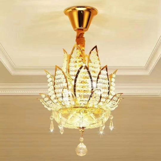 Lotus Flush Mount Lamp - 3-Light Crystal Ceiling Light in Gold