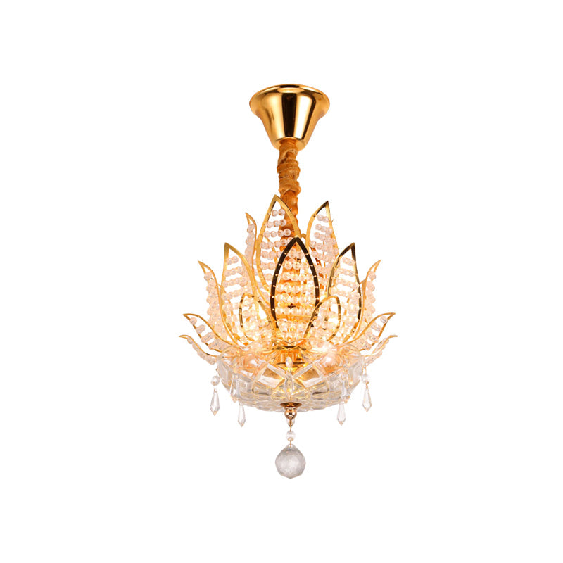 Lotus Flush Mount Lamp - 3-Light Crystal Ceiling Light in Gold