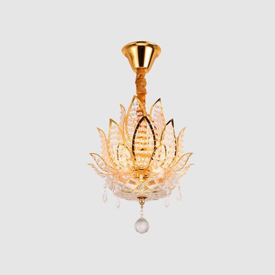 Lotus Flush Mount Lamp - 3-Light Crystal Ceiling Light in Gold