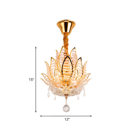 Lotus Flush Mount Lamp - 3-Light Crystal Ceiling Light in Gold