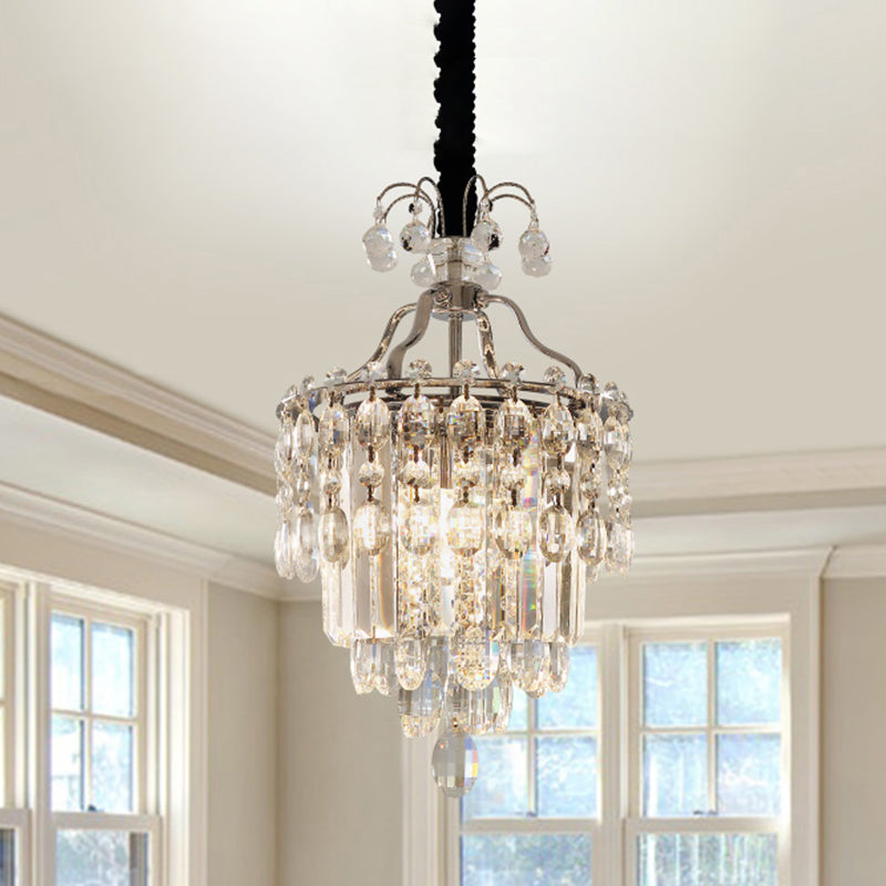 Modern 3-Bulb Hanging Crystal Chandelier Pendant Light Faceted Cut Chrome Finish