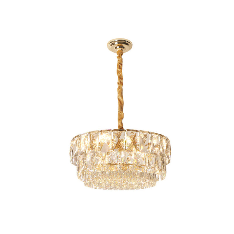 Simple Gold 10-Light Drum Chandelier With K9 Crystal - Ceiling Suspension Lamp