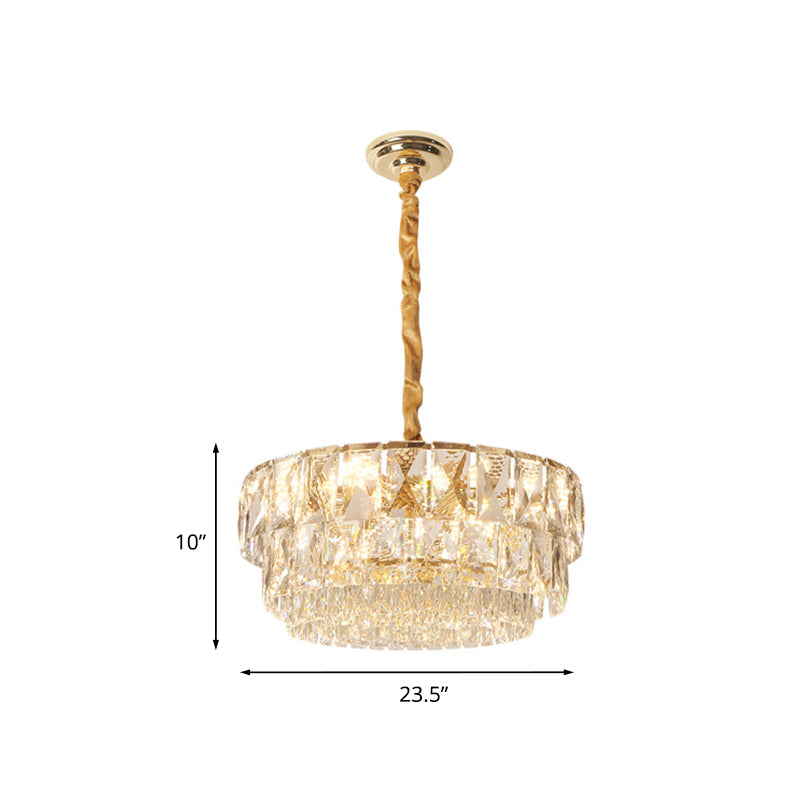 Simple Gold 10-Light Drum Chandelier With K9 Crystal - Ceiling Suspension Lamp