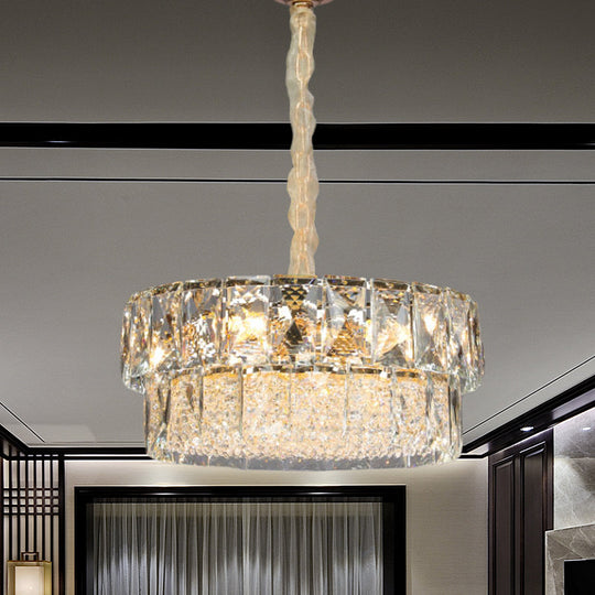 Contemporary Gold 2-Tier Crystal Ceiling Pendant Chandelier - 7 Lights Beveled Design For