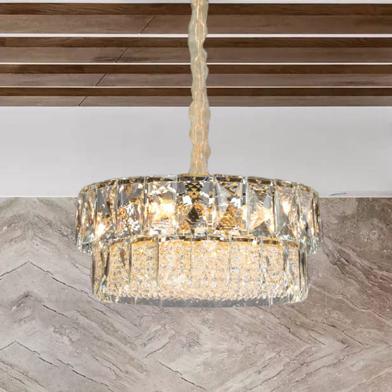 Contemporary Gold 2-Tier Crystal Ceiling Pendant Chandelier - 7 Lights Beveled Design For