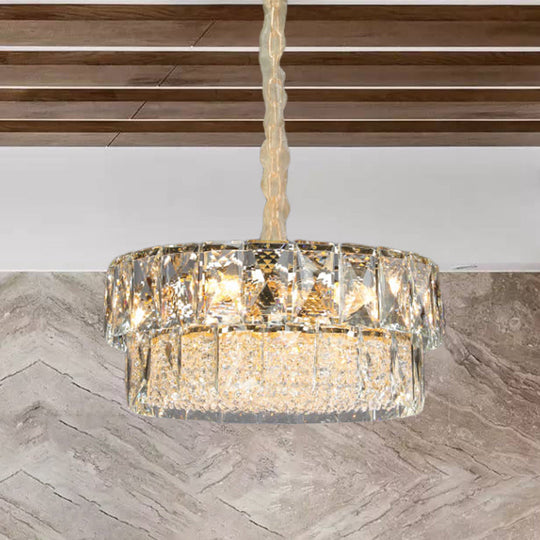 Contemporary Gold 2-Tier Crystal Ceiling Pendant Chandelier - 7 Lights Beveled Design For