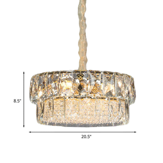 Contemporary Gold 2-Tier Crystal Ceiling Pendant Chandelier - 7 Lights Beveled Design For