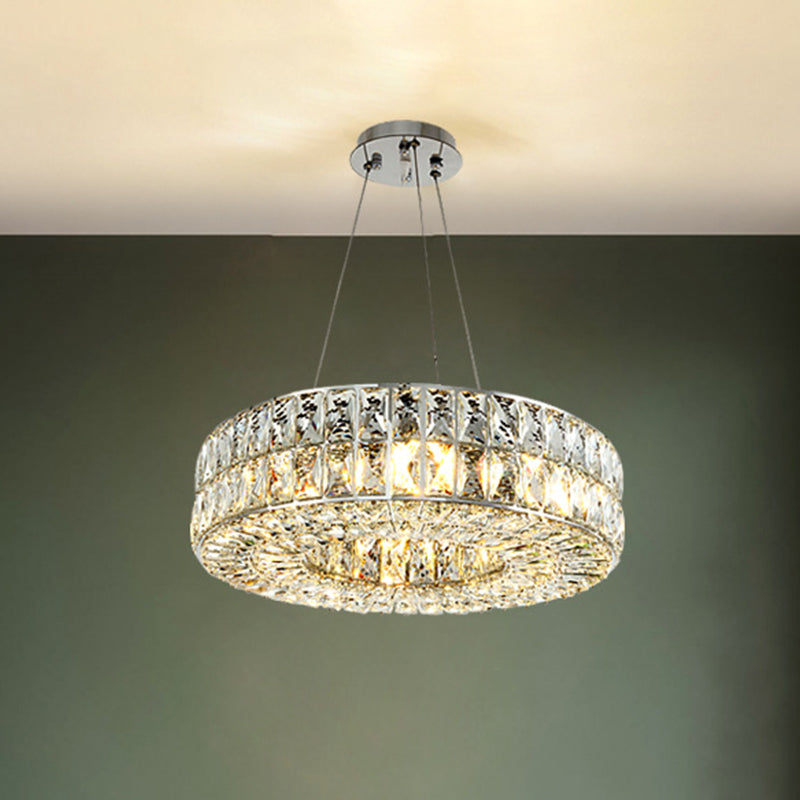 Minimalist Circle Crystal Chandelier Pendant Light With Beveled Prisms - 8-Bulb Dining Room Fixture