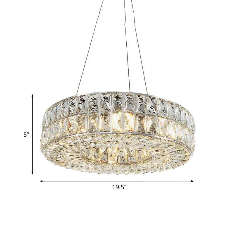 Minimalist Chrome Chandelier with Beveled Crystal Prisms - Circle Design, 8-Bulb Pendant Light for Dining Room